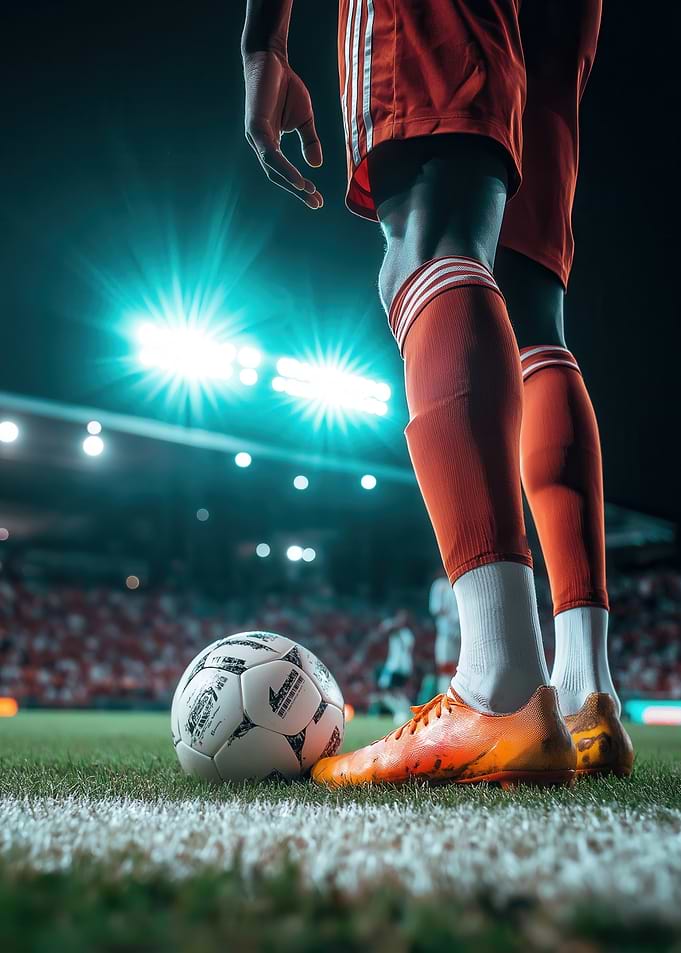 Soccer Player Standing Over Ball