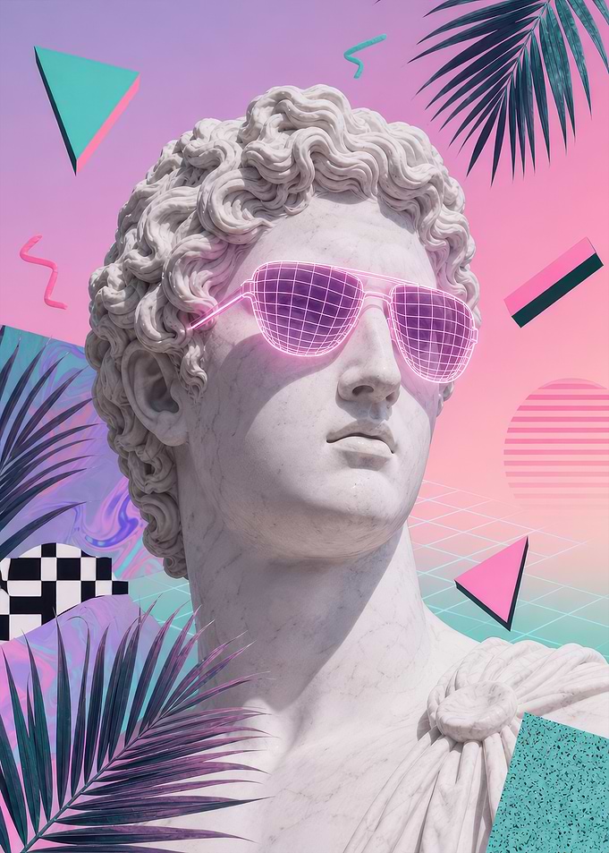 Vaporwave Aesthetic Classical Statue Portrait
