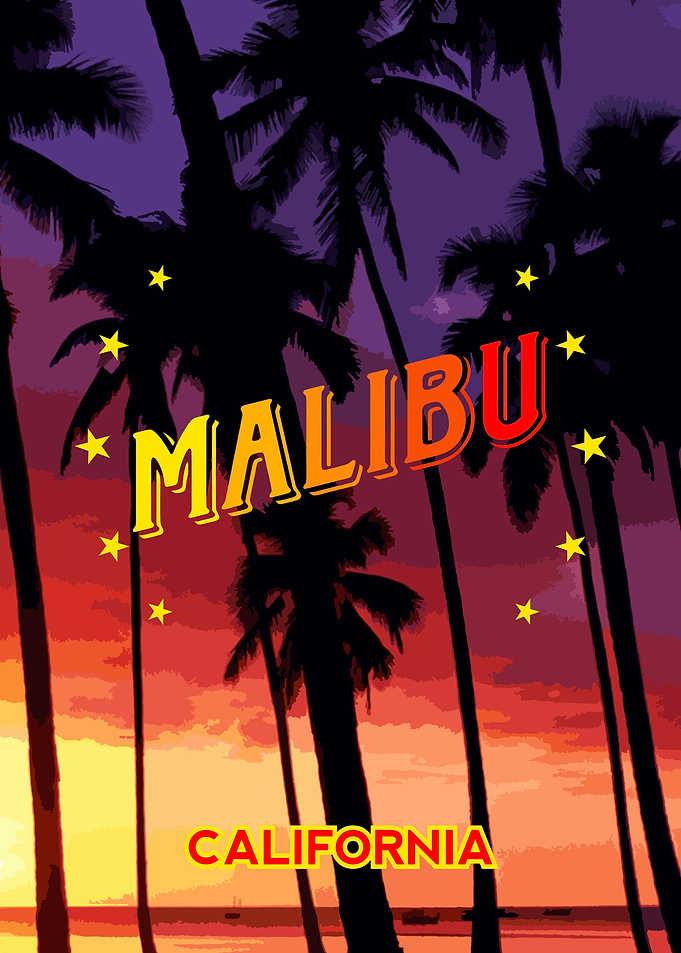 Malibu California Sunset Palm Tree Poster