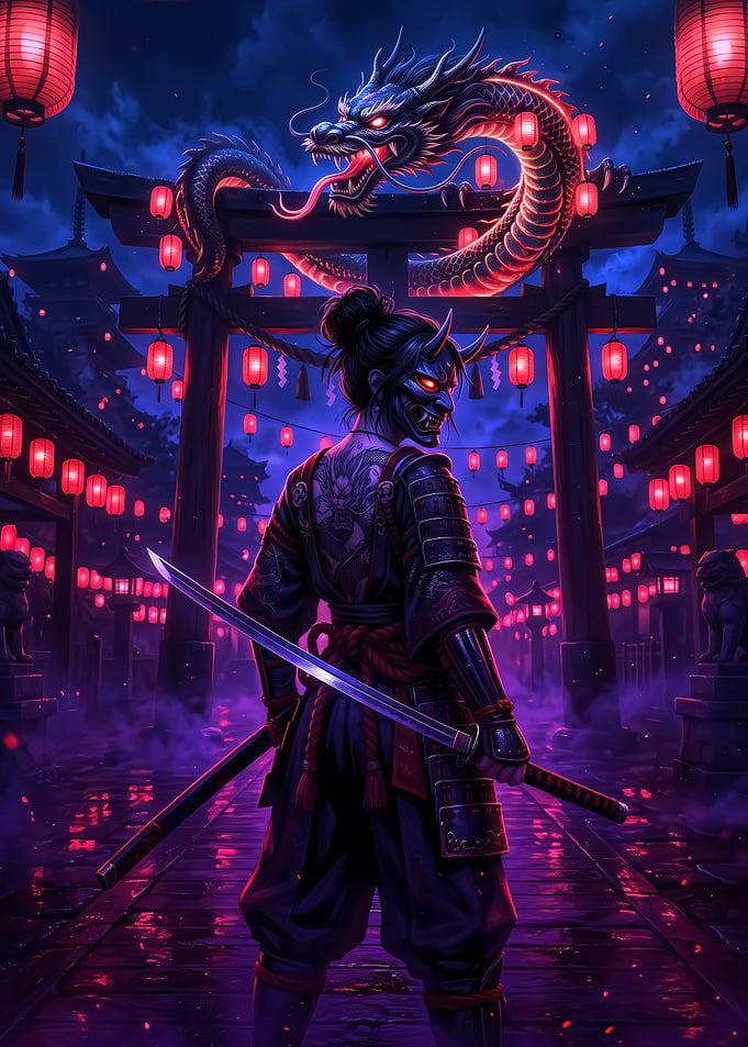 Samurai Warrior with Oni Mask