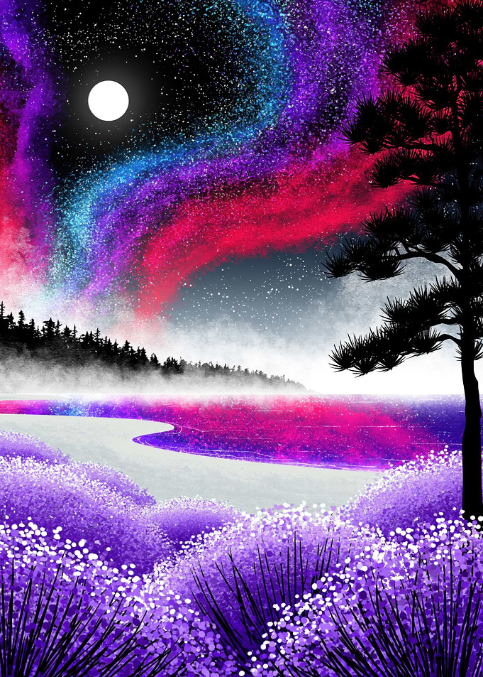 Vibrant Purple Nebula Night Landscape