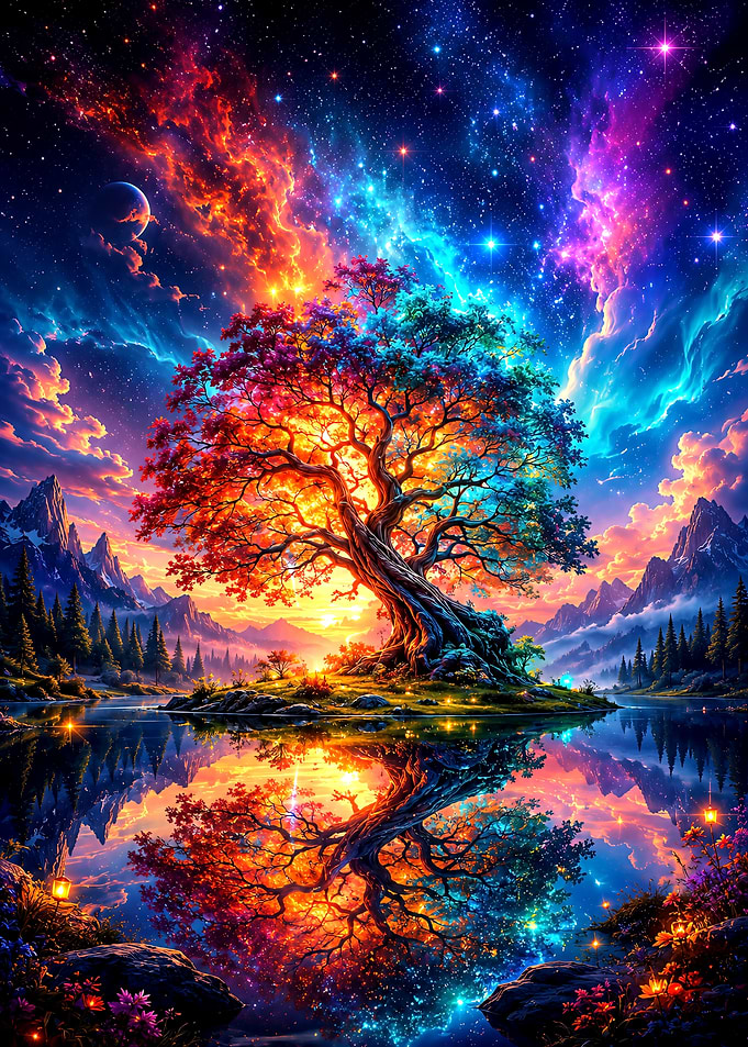 Bioluminescent Cosmic Tree Landscape