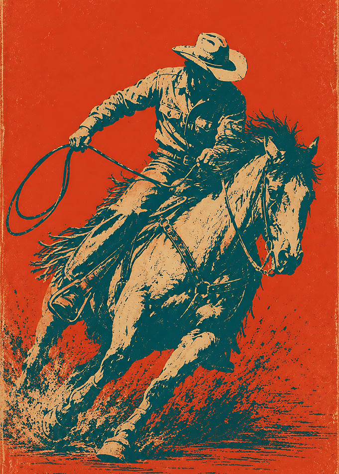Vintage Cowboy Riding Horse Poster
