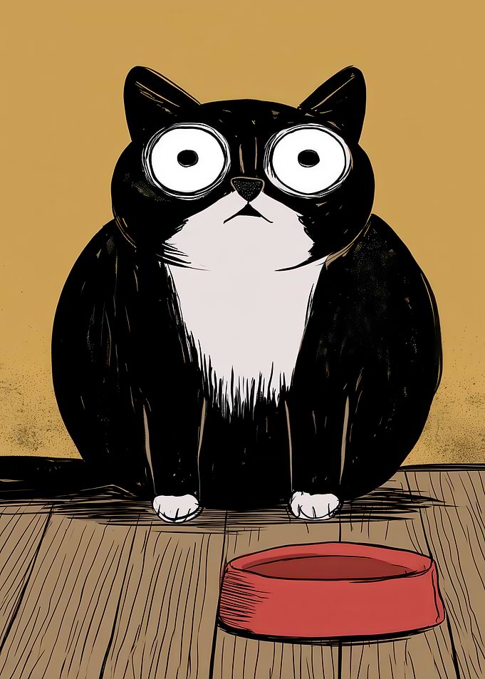 Funny Fat Cat Waiting for Food