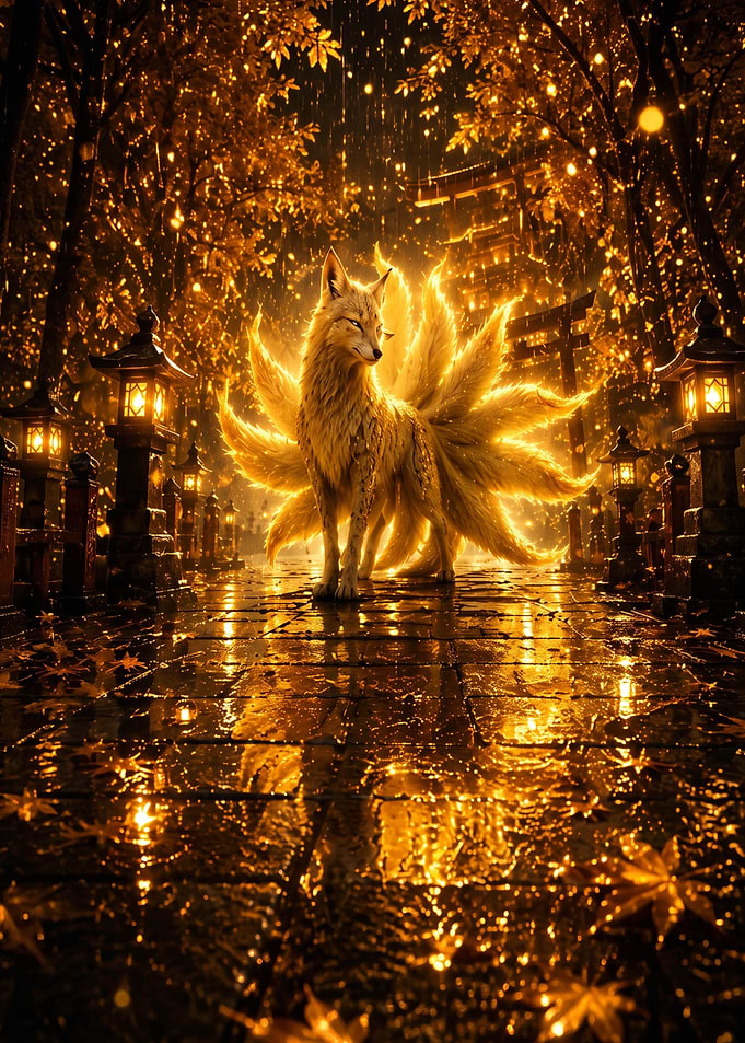 Golden Nine-Tailed Fox in Shrine