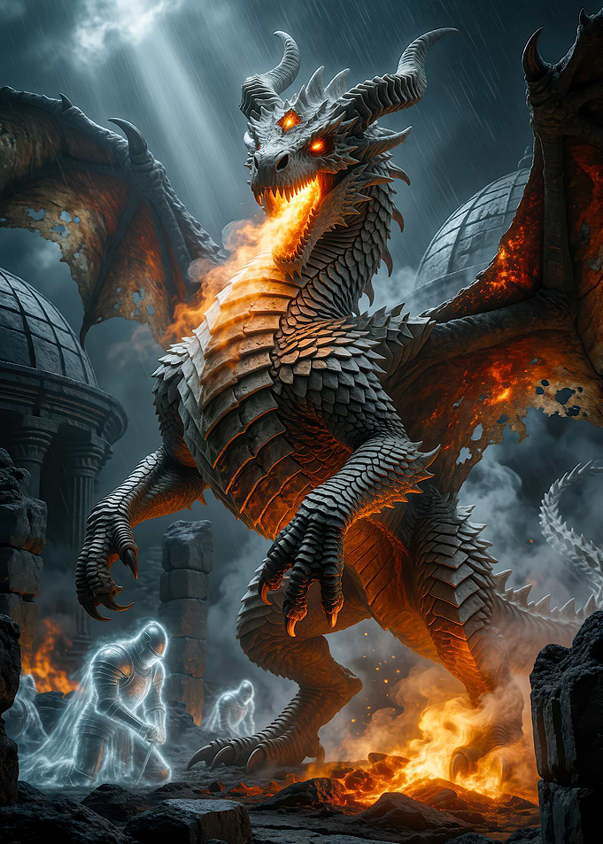 Dragon Breathing Fire at Ghost Knights