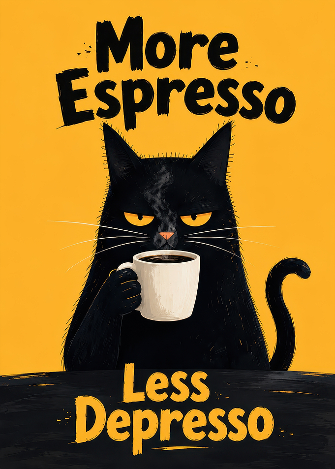 More Espresso Less Depresso Cat Poster