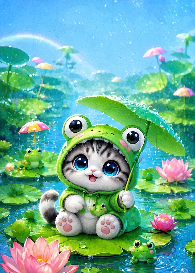 Cute Kitten in Frog Costume