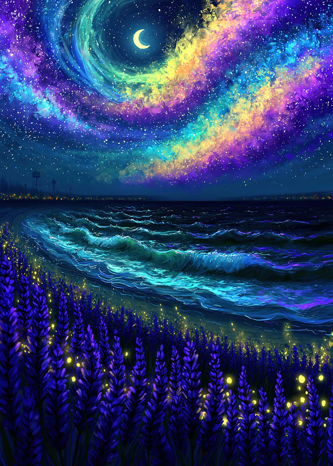 Magical Lavender Field Under Starry Sky
