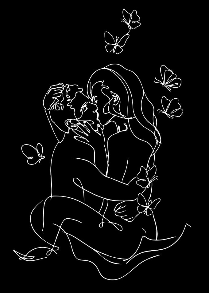 Minimalist Line Art Couple with Butterflies