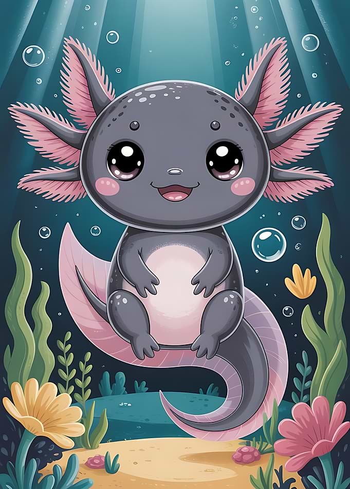 Cute Cartoon Axolotl Underwater Illustration