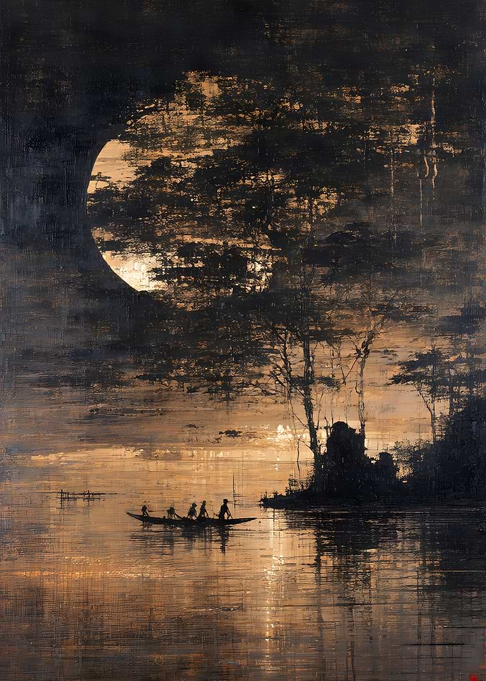 Golden Moonlit River Scene