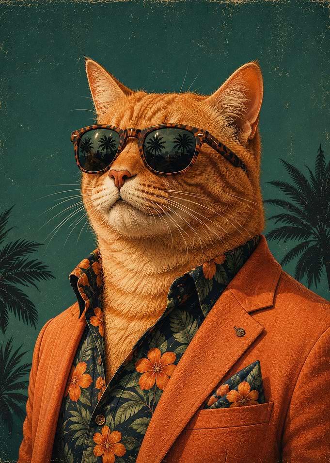 Ginger Cat in Tropical retro