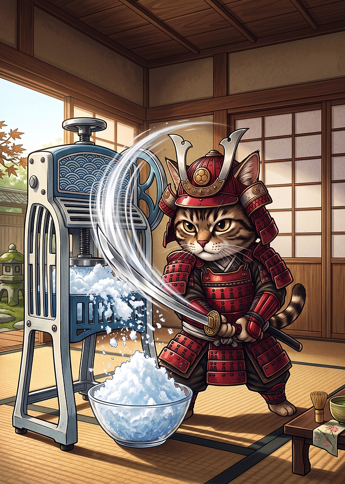Samurai Cat Shaving Ice