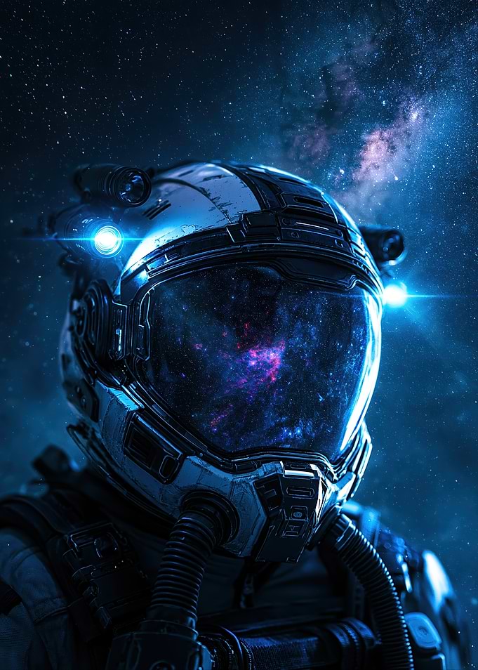 Astronaut Helmet Reflecting Deep Space