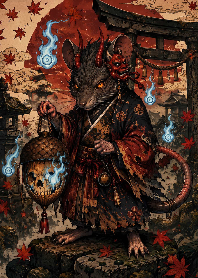 Demon Rat Samurai with Skull Lantern
