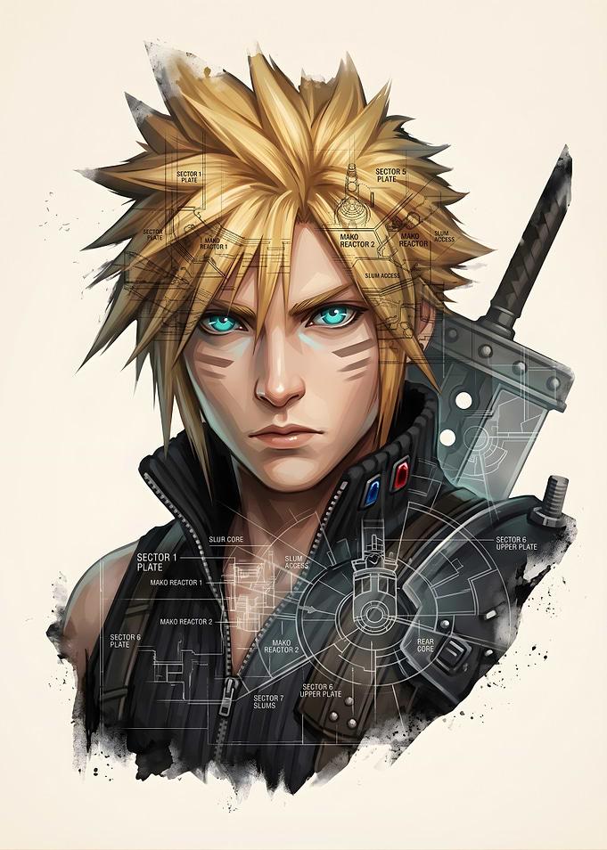 Final Fantasy VII Cloud Strife Blueprint Portrait