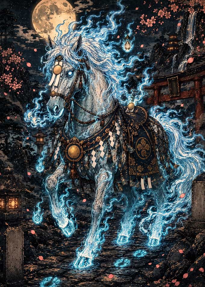 Ethereal Spirit Horse in Japanese Shrine