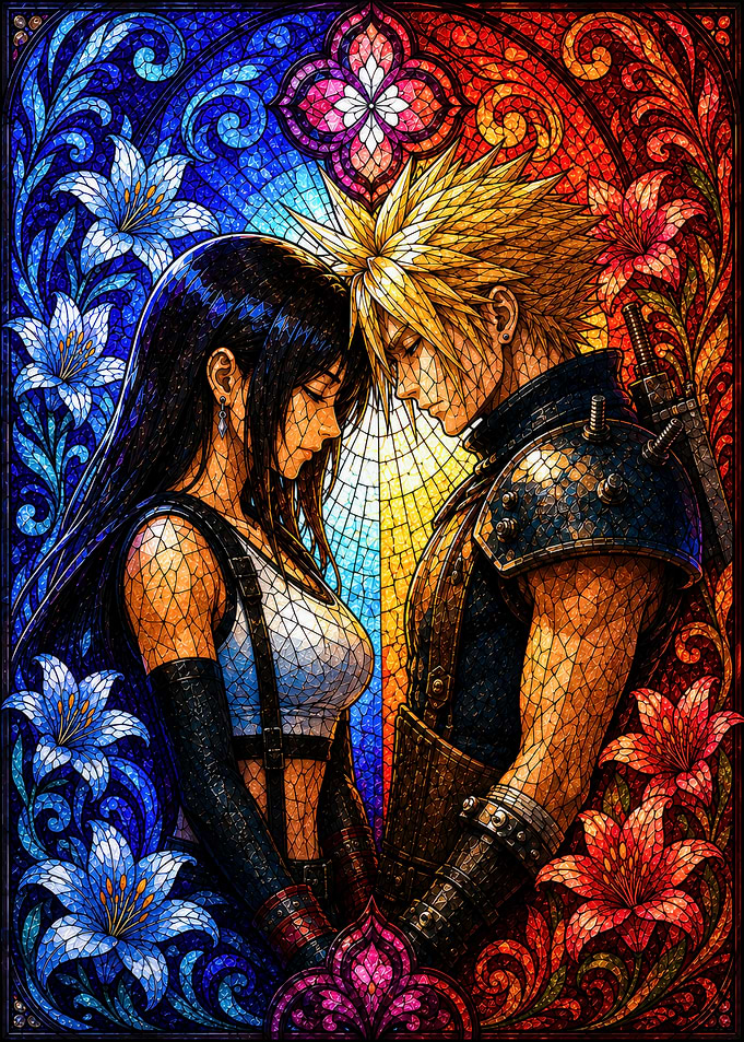 Cloud and Tifa Stained Glass Art