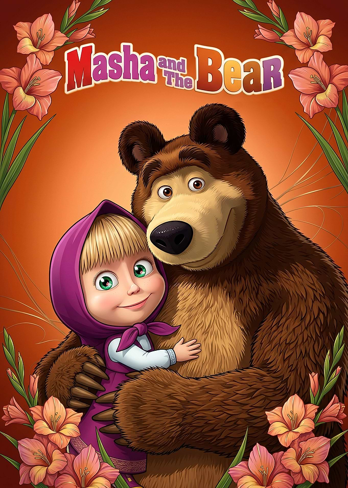 Masha and the Bear Floral Poster