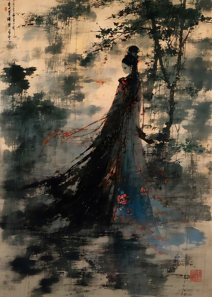 Ethereal Ink Wash Portrait of Woman