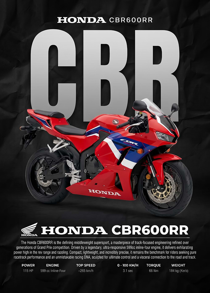 sleek Honda CBR600RR Sport Motorcycle Poster