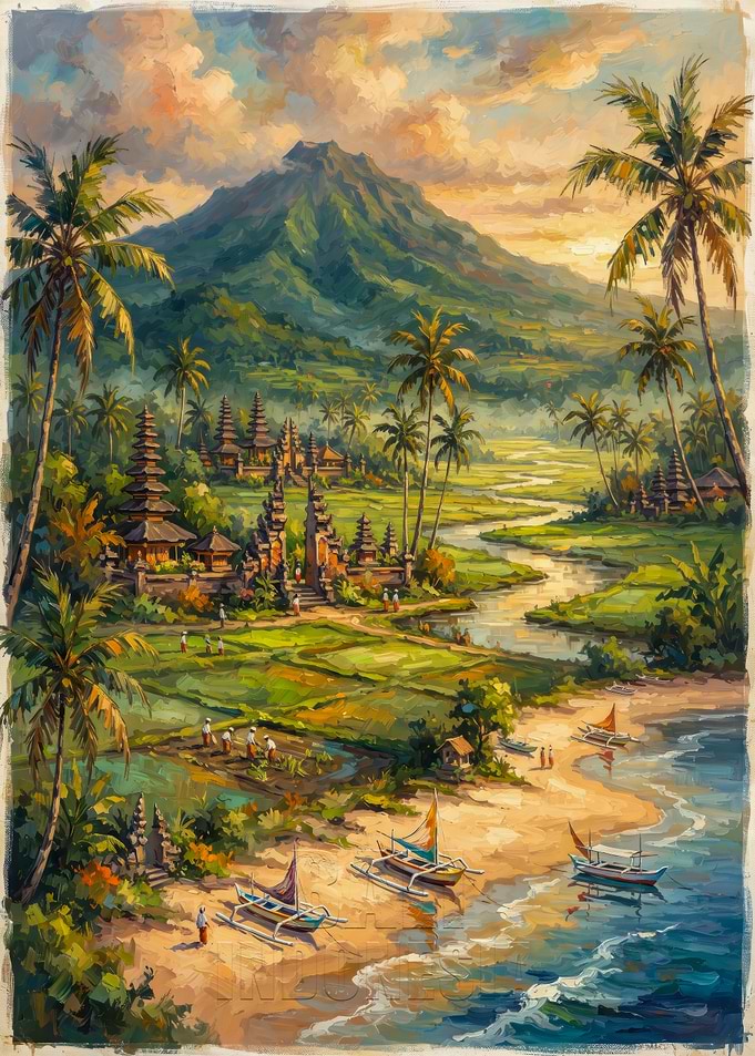Tropical Bali Indonesia Landscape Painting