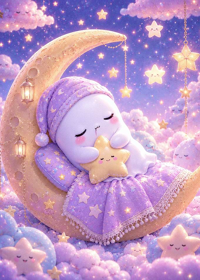 Cute Character Sleeping on the Moon
