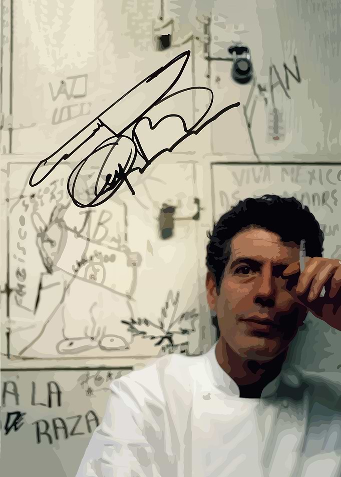 Anthony Bourdain Portrait with Signature