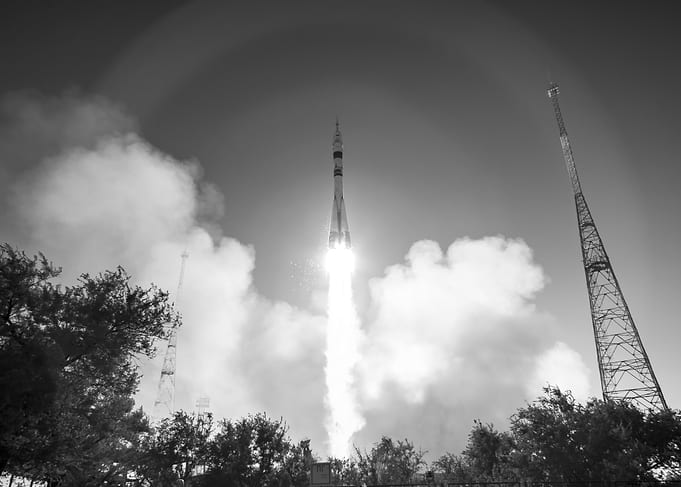 Soyuz Rocket Launch Black and White