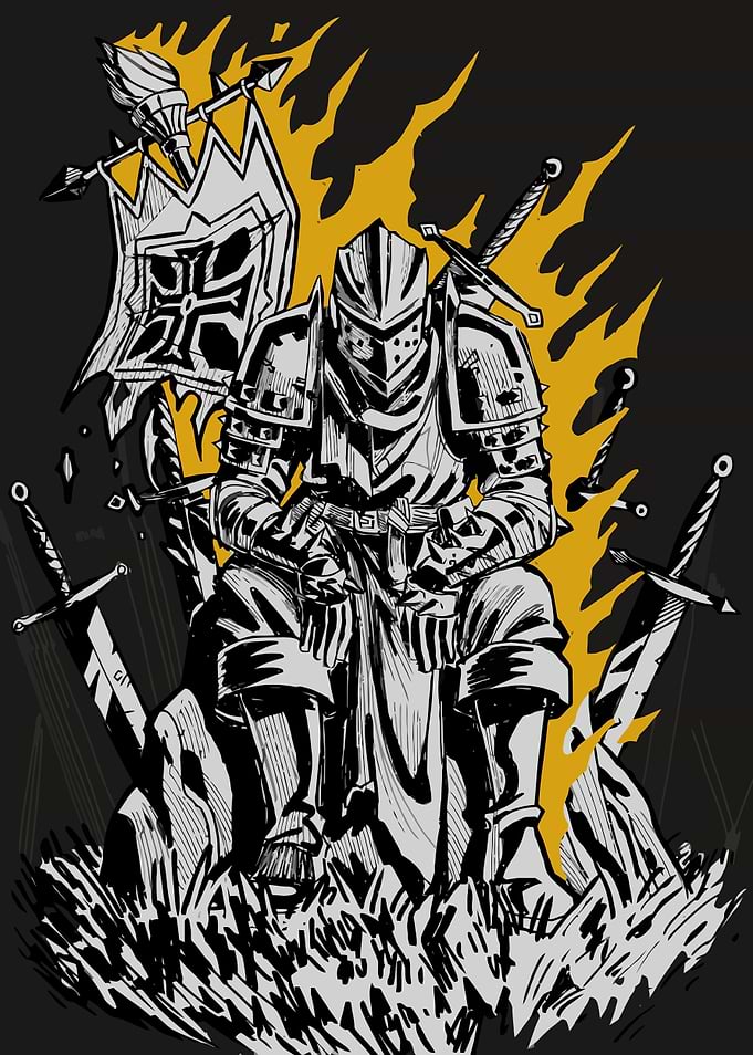 Knight Sitting on Sword Throne