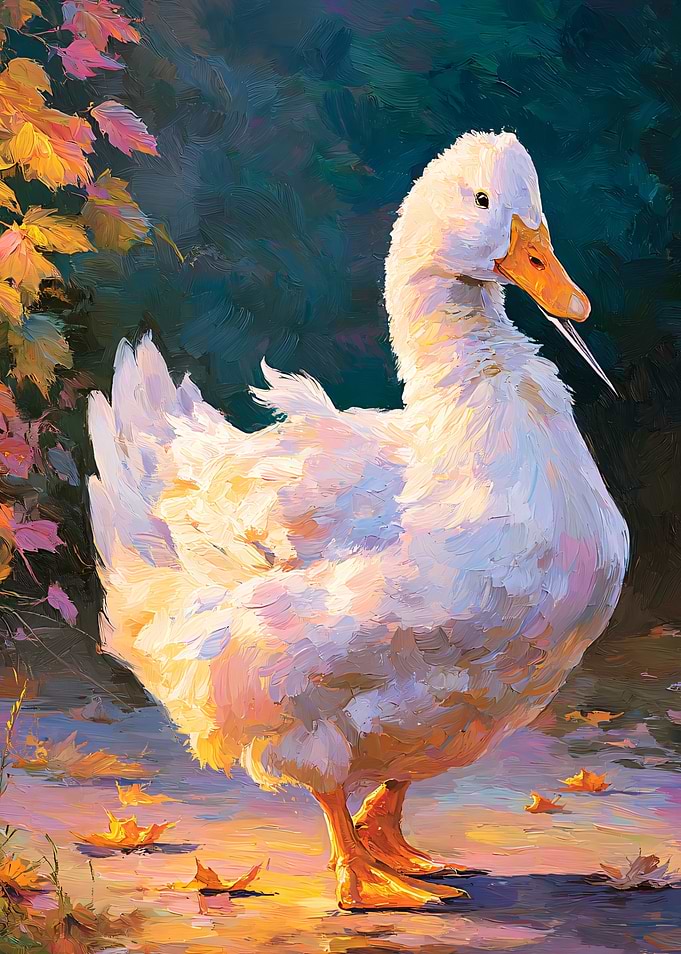 Oil Painting of a White Duck