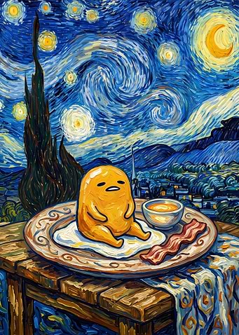 Gudetama in Starry Night Style