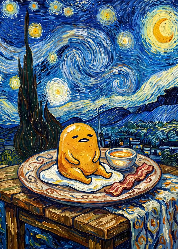 Gudetama in Starry Night Style