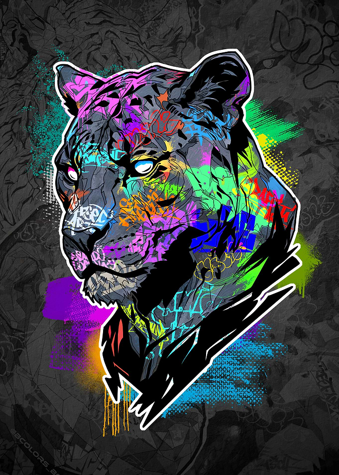 Graffiti Style Neon Panther Portrait