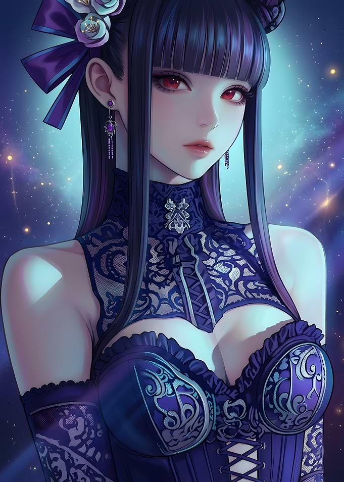 Elegant Anime Girl in Purple Lace
