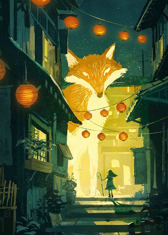 Giant Fox Spirit in Lantern Alley