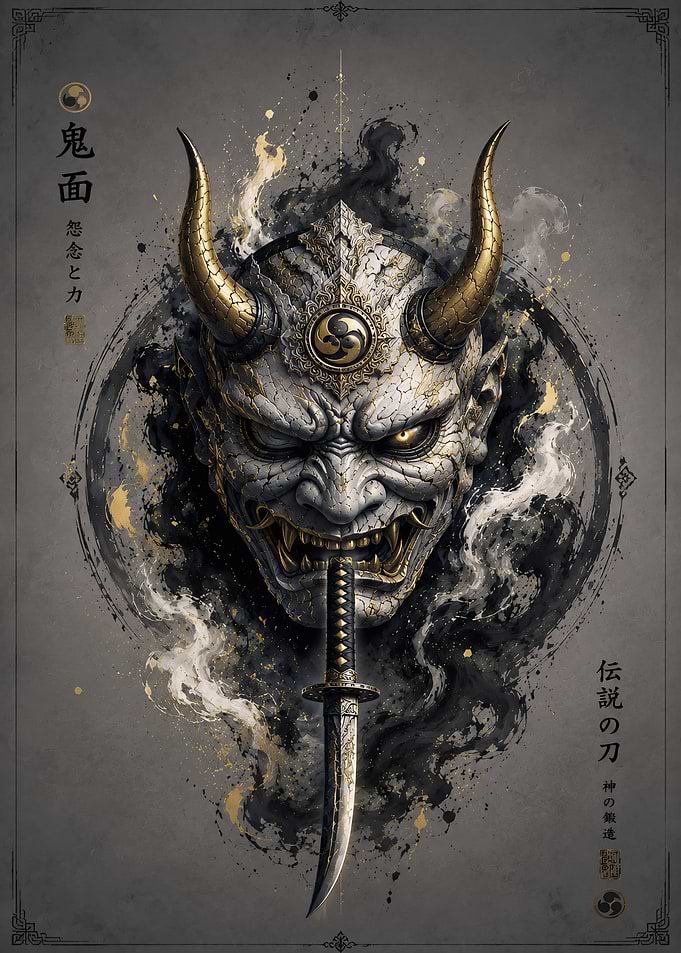 Japanese Oni Mask with Katana