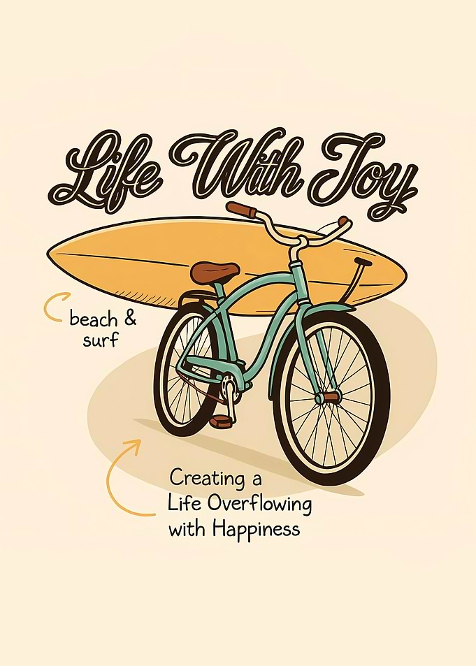 Life With Joy Surf Bicycle Illustration