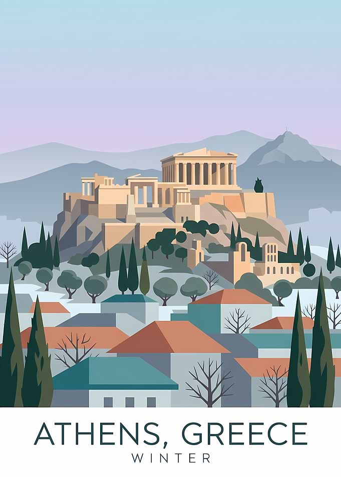 Athens Greece Winter Travel Poster
