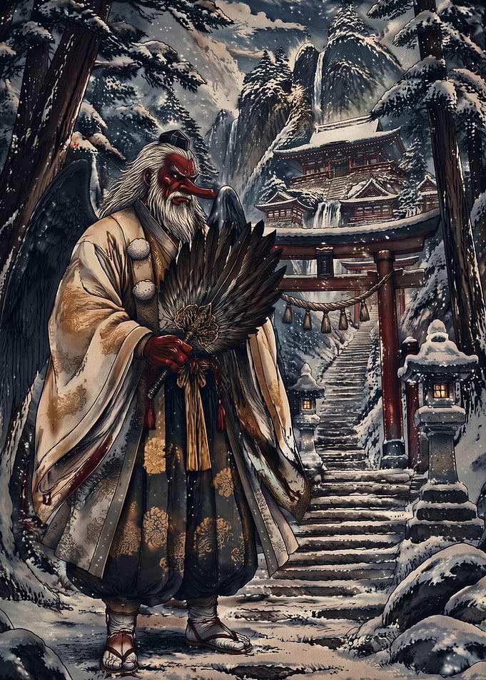 Tengu Guardian in Snowy Temple