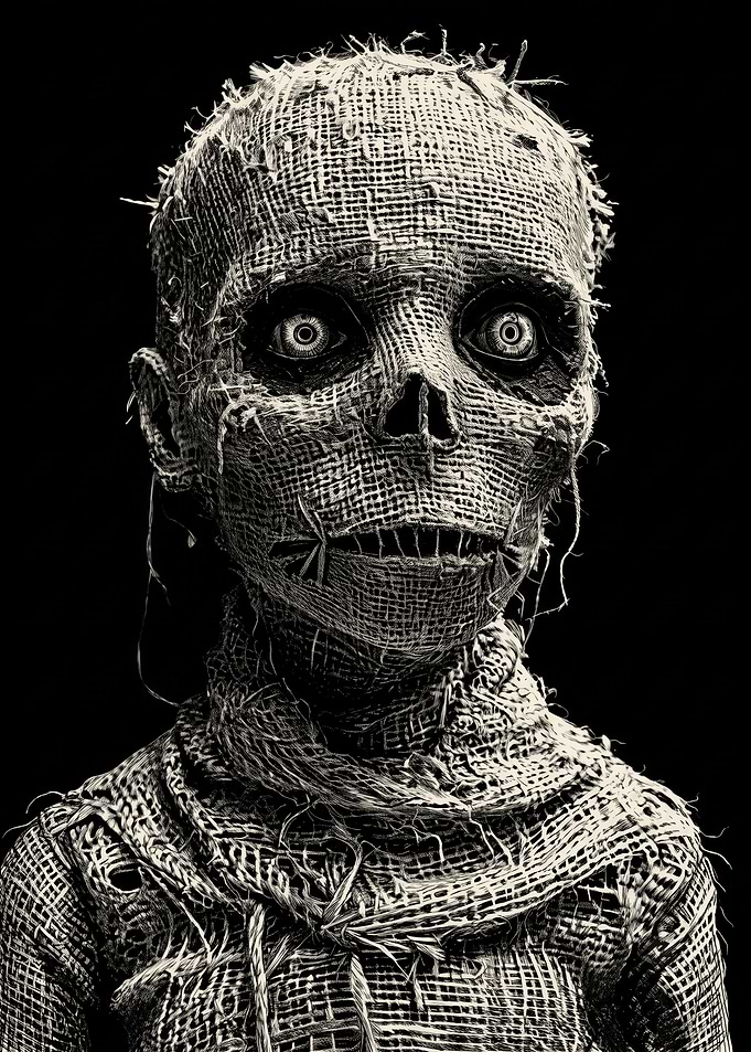 Eerie Burlap Scarecrow Portrait