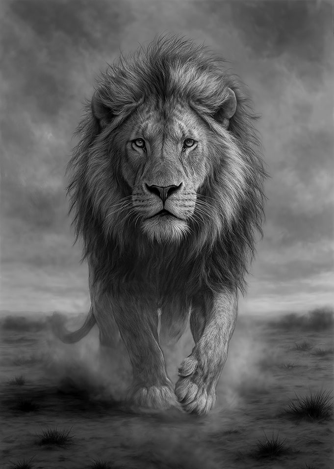 Majestic Lion Portrait in Black and White