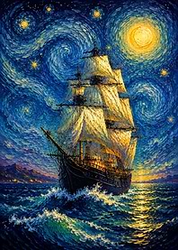 Tall Ship Under Starry Night Sky
