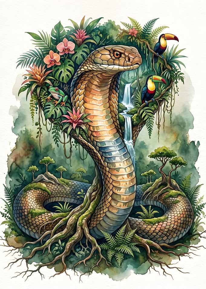Cobra Jungle Watercolor Illustration