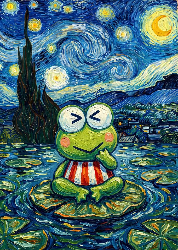 Keroppi in Starry Night Style