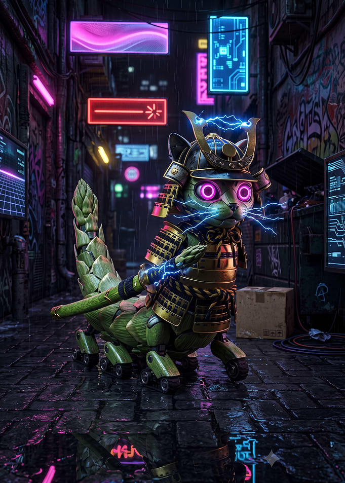 Cyberpunk Asparagus Samurai Cat