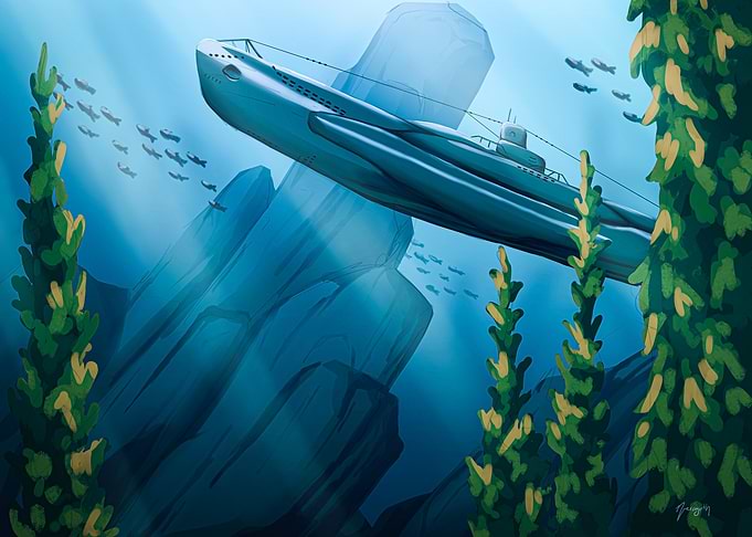 Submarine Underwater Scene