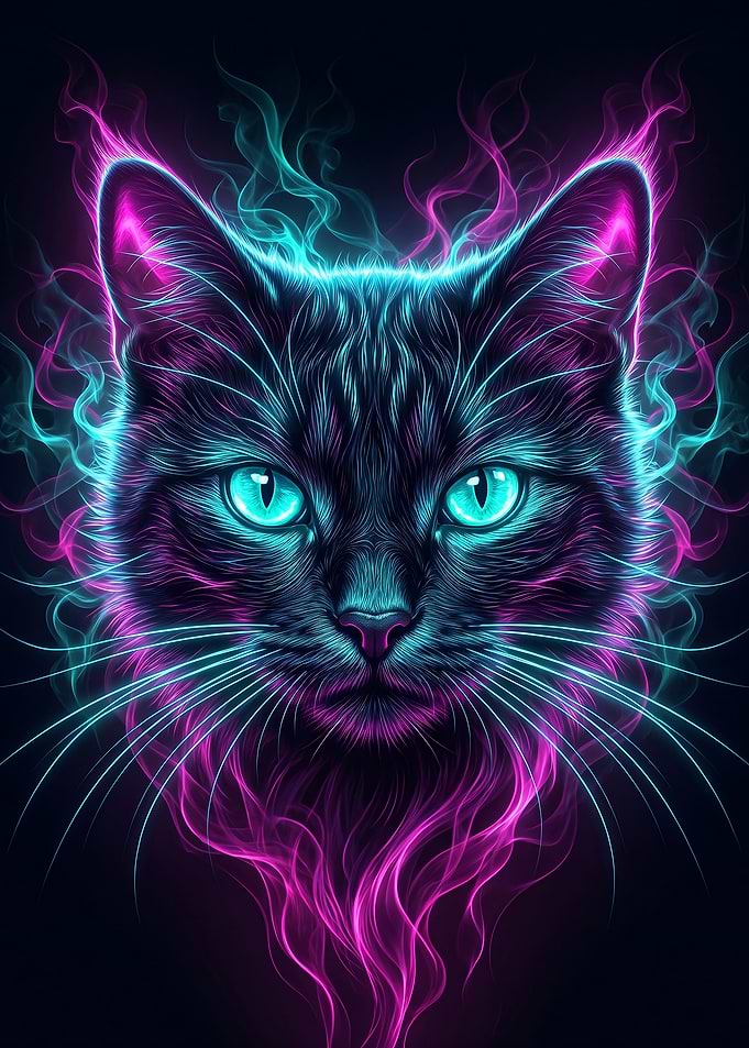 Neon Glowing Cat Portrait