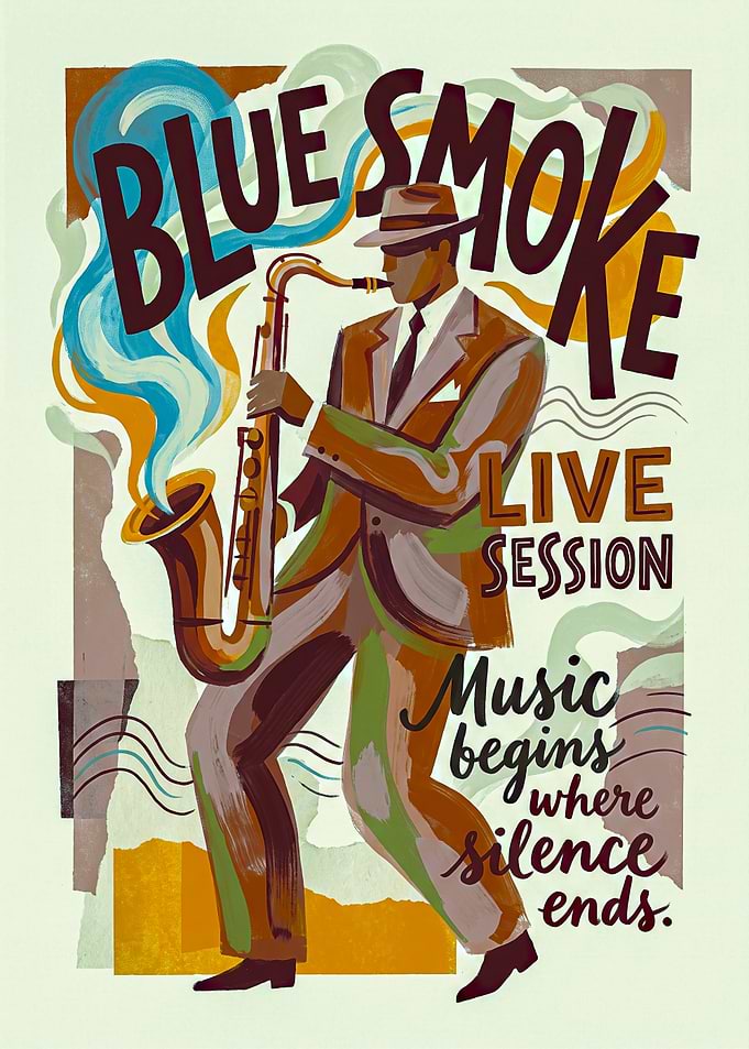 Blue Smoke Jazz Saxophone music Poster